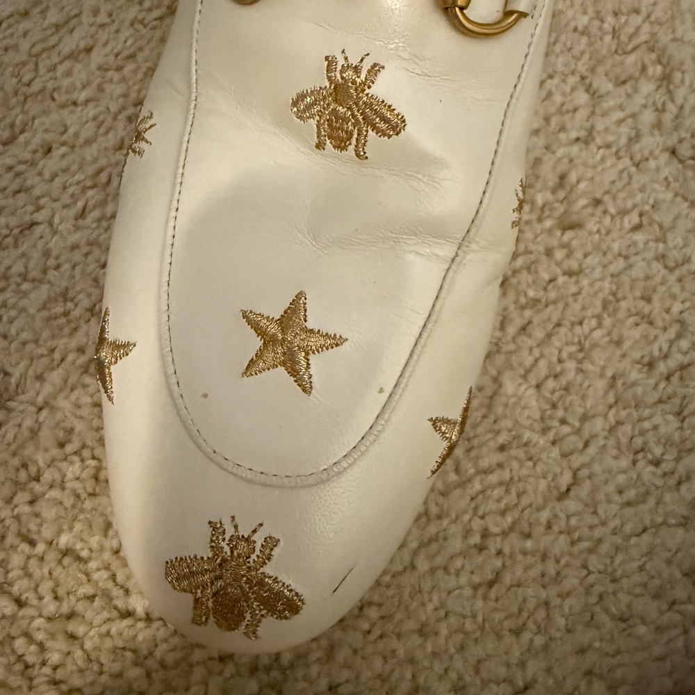 Women's Gucci White and Gold Embellished Loafers - Picture 3 of 6